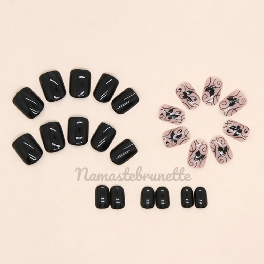 2/$16 Black Butterfly Glitter Press On Nails